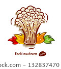 Mushrooms | A cute and pop illustration of Enoki mushrooms 132837470
