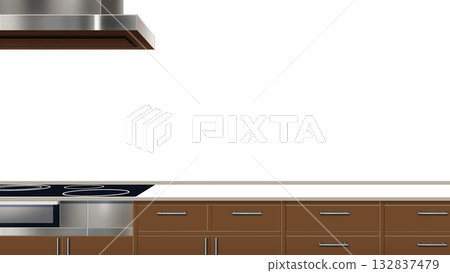 A contemporary kitchen with transparent walls 132837479