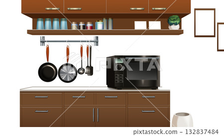 A contemporary kitchen with transparent walls 132837484