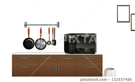 A contemporary kitchen with transparent walls 132837486