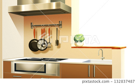 A contemporary kitchen with transparent walls 132837487