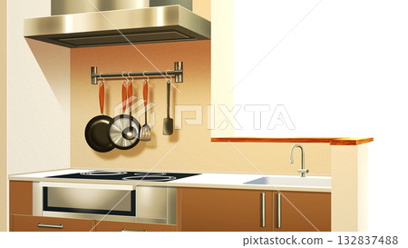 A contemporary kitchen with transparent walls 132837488