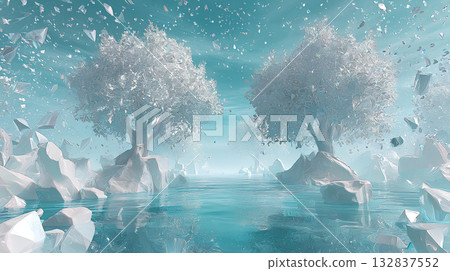 A quiet, fantastical waterside landscape (a transparent, otherworldly world) 132837552