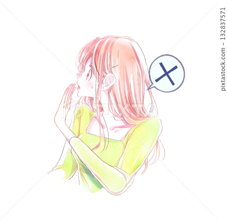 女人驚訝、懷疑、流汗、拒絕、交叉 132837571