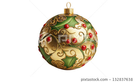 Vibrant, detailed Christmas ornament, created AI, PNG 132837638