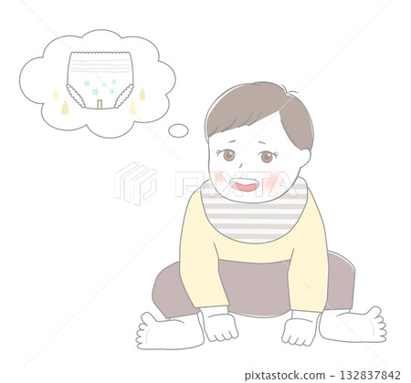 Baby thinking about diapers Baby thinking about diapers 132837842
