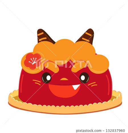 節分紅鬼蛋糕的向量圖 節分紅鬼蛋糕的向量圖 132837960