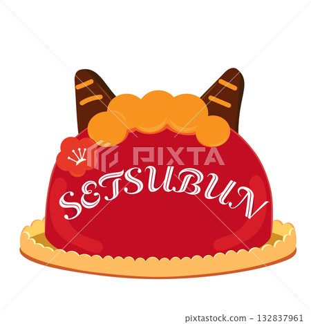 Illustration of a red demon cake with Setsubun characters 132837961