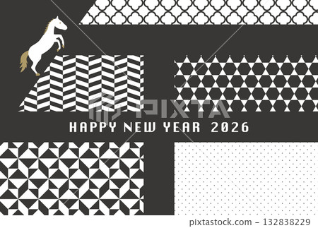 2026年單色圖案,馬匹圖案,時尚新年賀卡模板 2026年單色圖案,馬匹圖案,時尚新年賀卡模板 132838229