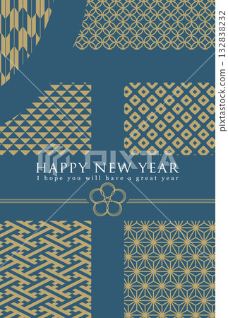 2026 Year of the Horse: Stylish New Year's card template with Japanese pattern featuring the character for horse 2026 Year of the Horse: Stylish New Year's card template with Japanese pattern featuring the character for horse 132838232