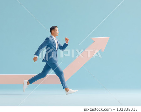 Businessman heading towards success. Future-oriented concept with rising arrow 132838315