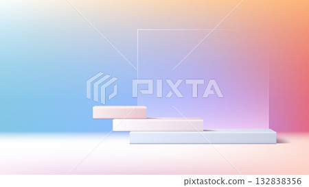 Modern Minimal Pastel Product Display Podium Mockup with Frosted Glass Panel and Soft Gradient Background for E Commerce and Cosmetic Presentation 132838356