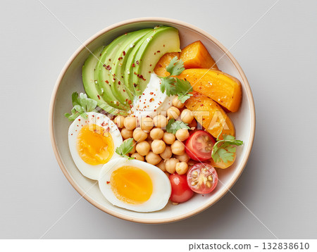 咖啡館風格的彩色沙拉碗，適合注重健康的人士用餐 132838610