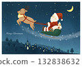 聖誕老公公和他的馴鹿派送禮物的聖誕卡 132838632