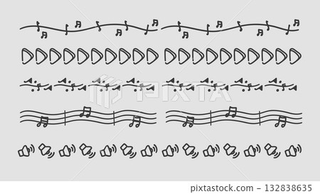 Music Notes Audio Divider Set Text Separator Decoration Drawing Doodle Element Collection. 132838635