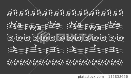 Hand Drawn Music Notes Audio Divider Set Text Separator Decoration Element Collection Black Background Hand Drawn Music Notes Audio Divider Set Text Separator Decoration Element Collection Black Background 132838636