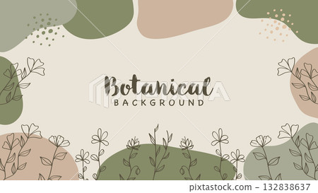 Abstract Flowers Line Art Banner Background Pastel Color Contemporary Boho Design.Vector Illustration 132838637