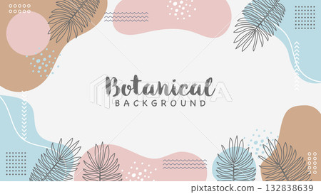 Abstract Botanical Palm Leaf Line with Pastel Colors and Stone Banner Hand Drawn Background Design.Vector Illustration Abstract Botanical Palm Leaf Line with Pastel Colors and Stone Banner Hand Drawn Background Design.Vector Illustration 132838639