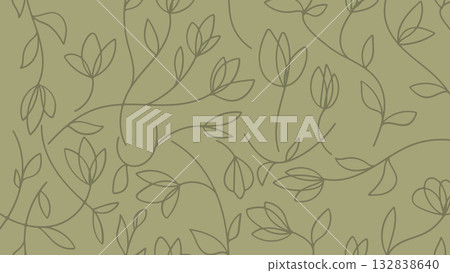 Nature Green Flowers Line Art Hand Drawn Background.Vector Illustration Nature Green Flowers Line Art Hand Drawn Background.Vector Illustration 132838640