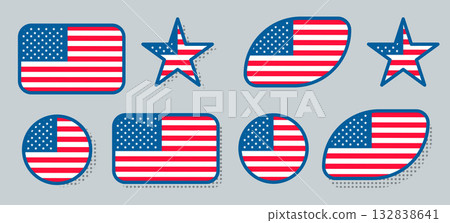 Set of four American flag icons in different shapes vector Set of four American flag icons in different shapes vector 132838641