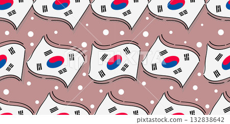 Seamless pattern korean doodle hand drawn flags isolated on pink background Illustration Seamless pattern korean doodle hand drawn flags isolated on pink background Illustration 132838642