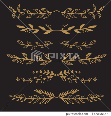 Hand drawing gold vintage floral leaf branch dividers decoration 132838646