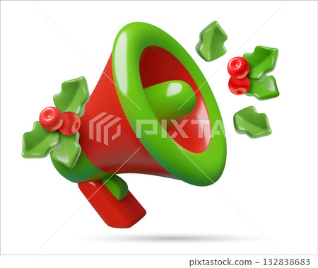 Christmas megaphone red and green holiday sale 3d icon render 132838683