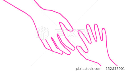 Parent and child, or adult and child, illustration of holding hands, white background 132838901