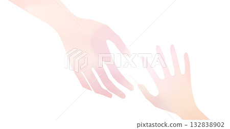 父母與孩子（或成人與孩子）牽手的插圖，淺色調，白色背景 132838902