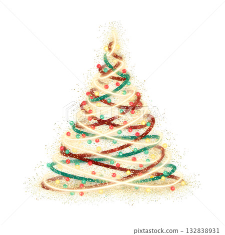 Shiny Christmas tree with glowing particles and stars. illustration design. 132838931