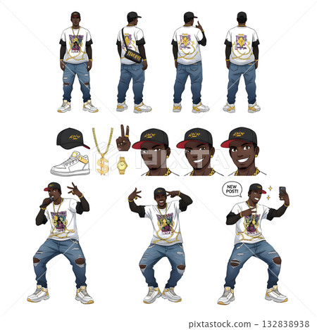 Set of hip hop singer character. illustration design Set of hip hop singer character. illustration design 132838938