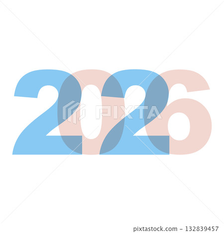 Modern 2026 new year typography with layered red blue transparent digits 132839457