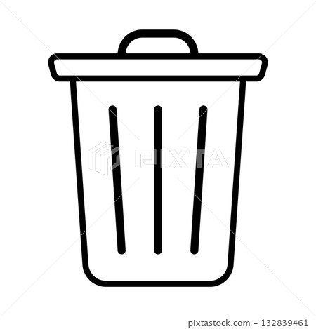 Minimalist trash bin icon, clean black outline waste container symbol 132839461