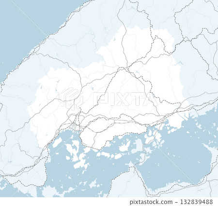 A simple road map of Hiroshima Prefecture in Japan and its neighboring prefectures A simple road map of Hiroshima Prefecture in Japan and its neighboring prefectures 132839488