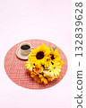 Coffee and bouquet image material 132839628