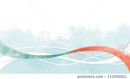波浪線和半透明水彩背景素材，紅色和綠色 132840081