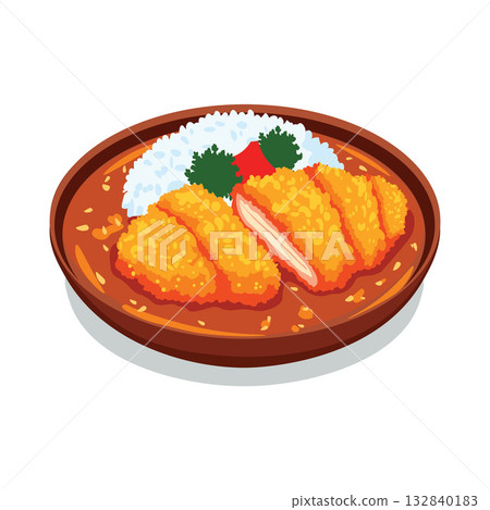 Katsu on Plate with Parsley 132840183