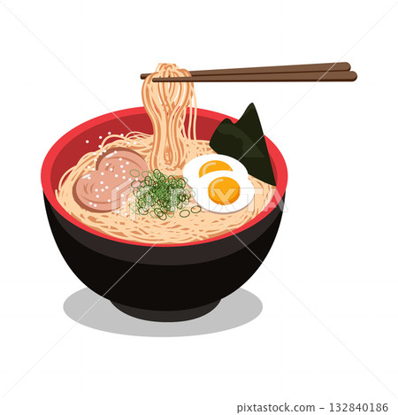 Ramen with Noodles Lifted by Chopsticks 132840186