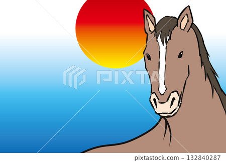 New Year's card, horse, horse, year of the horse, New Year, Mt. Fuji, Fuji, Japanese style, illustration, first sunrise, New Year, sunrise, New Year's New Year's card, horse, horse, year of the horse, New Year, Mt. Fuji, Fuji, Japanese style, illustration, first sunrise, New Year, sunrise, New Year's 132840287