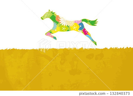 New Year's card, horse, horse, year of the horse, New Year, Mt. Fuji, Fuji, Japanese style, illustration, first sunrise, New Year, sunrise, New Year's New Year's card, horse, horse, year of the horse, New Year, Mt. Fuji, Fuji, Japanese style, illustration, first sunrise, New Year, sunrise, New Year's 132840373