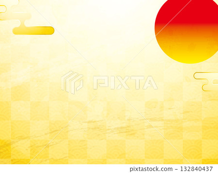 New Year's card, horse, horse, year of the horse, New Year, Mt. Fuji, Fuji, Japanese style, illustration, first sunrise, New Year, sunrise, New Year's 132840437