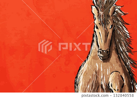 New Year's card, horse, horse, year of the horse, New Year, Mt. Fuji, Fuji, Japanese style, illustration, first sunrise, New Year, sunrise, New Year's New Year's card, horse, horse, year of the horse, New Year, Mt. Fuji, Fuji, Japanese style, illustration, first sunrise, New Year, sunrise, New Year's 132840558