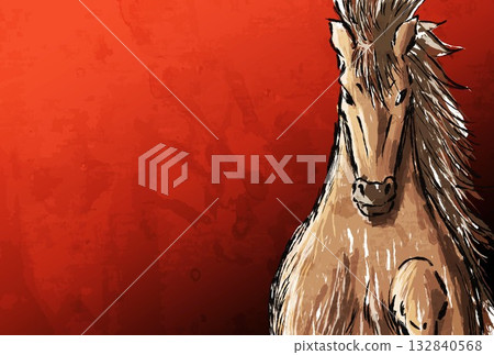 New Year's card, horse, horse, year of the horse, New Year, Mt. Fuji, Fuji, Japanese style, illustration, first sunrise, New Year, sunrise, New Year's New Year's card, horse, horse, year of the horse, New Year, Mt. Fuji, Fuji, Japanese style, illustration, first sunrise, New Year, sunrise, New Year's 132840568