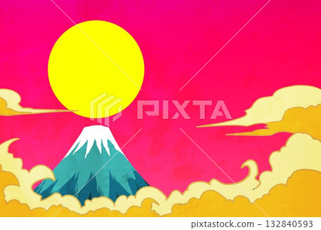 New Year's card, horse, horse, year of the horse, New Year, Mt. Fuji, Fuji, Japanese style, illustration, first sunrise, New Year, sunrise, New Year's New Year's card, horse, horse, year of the horse, New Year, Mt. Fuji, Fuji, Japanese style, illustration, first sunrise, New Year, sunrise, New Year's 132840593