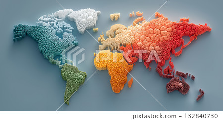 彩色3D馬賽克世界地圖 132840730