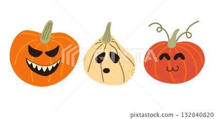 Pumpkins for Halloween set. Vector isolated illustration. 132840820