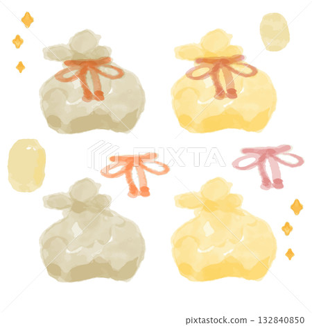 Watercolor treasure bag (lucky bag) / Cute New Year's lucky charm illustration 132840850
