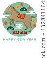 可愛的馬年2026年新年賀卡 132841164