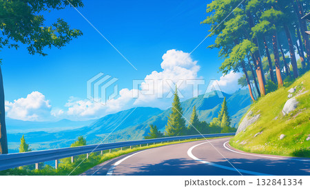 Summer mountain road, anime style Summer mountain road, anime style 132841334