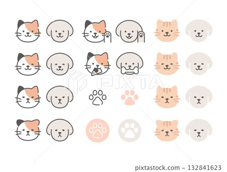 Cute dog and cat face icon set Cute dog and cat face icon set 132841623